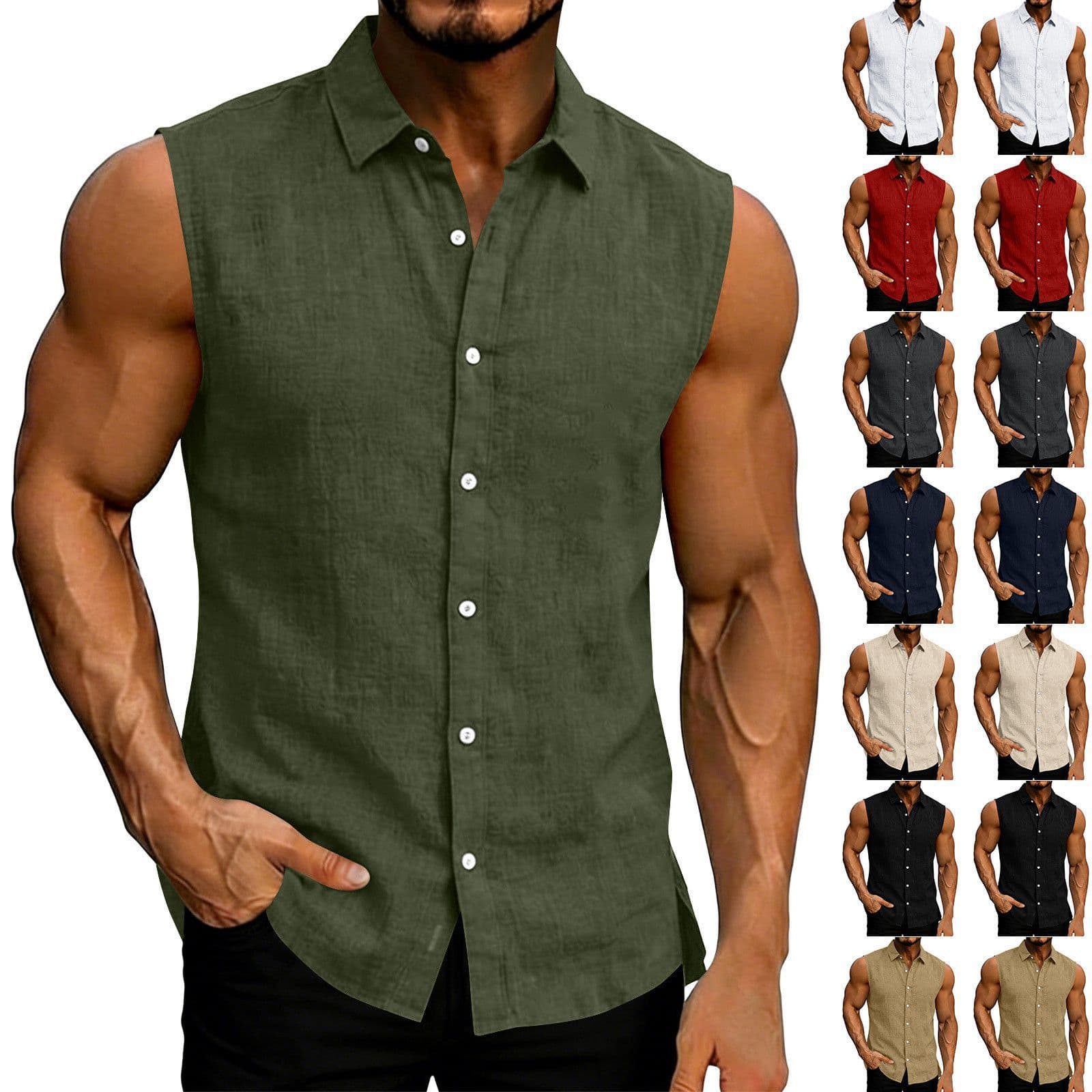 2026 European and American Cross-Border Summer New Plus Size Cardigan Men's Retro Solid Color Lapel Vest Shirt Men's Loose T-Shirt