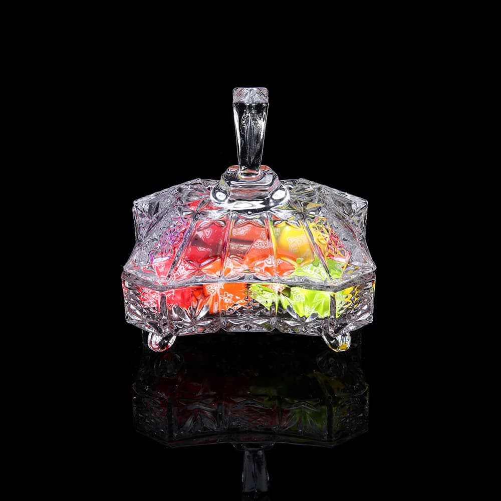 Large Footed Transparent Sugar Jar, European Square Glass Sugar Bowl for Wedding Glassware