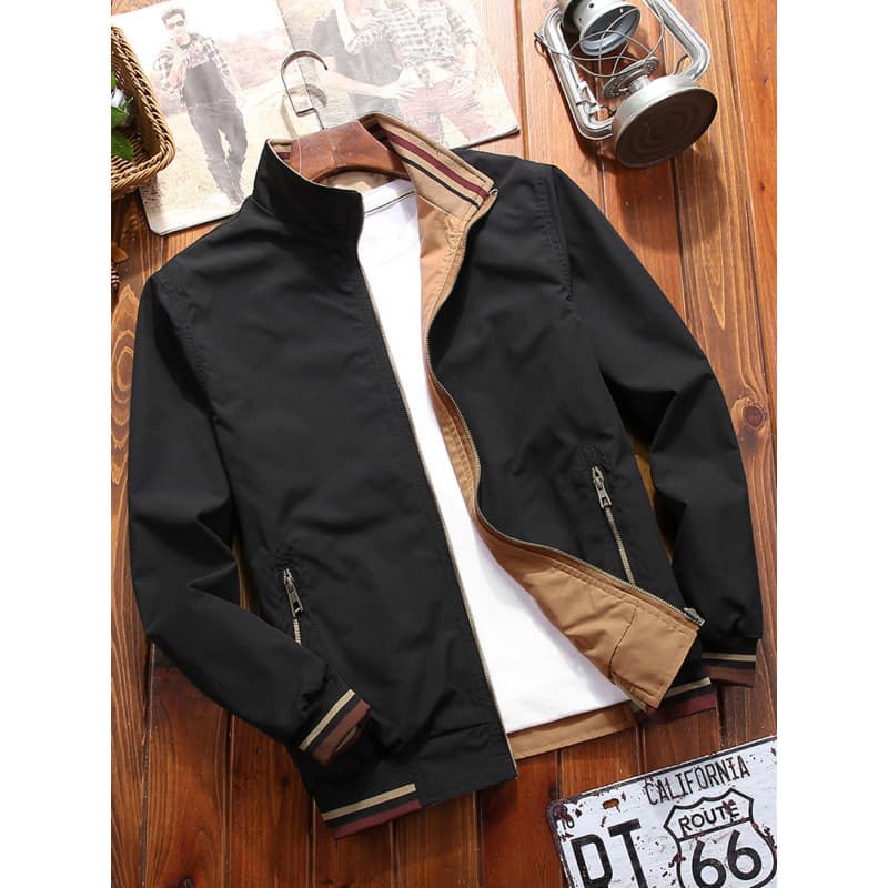 Cross-border US Size Men's Sports Jacket Spring/Autumn Double-Sided Stand Collar Casual Plus Size Jacket Coat