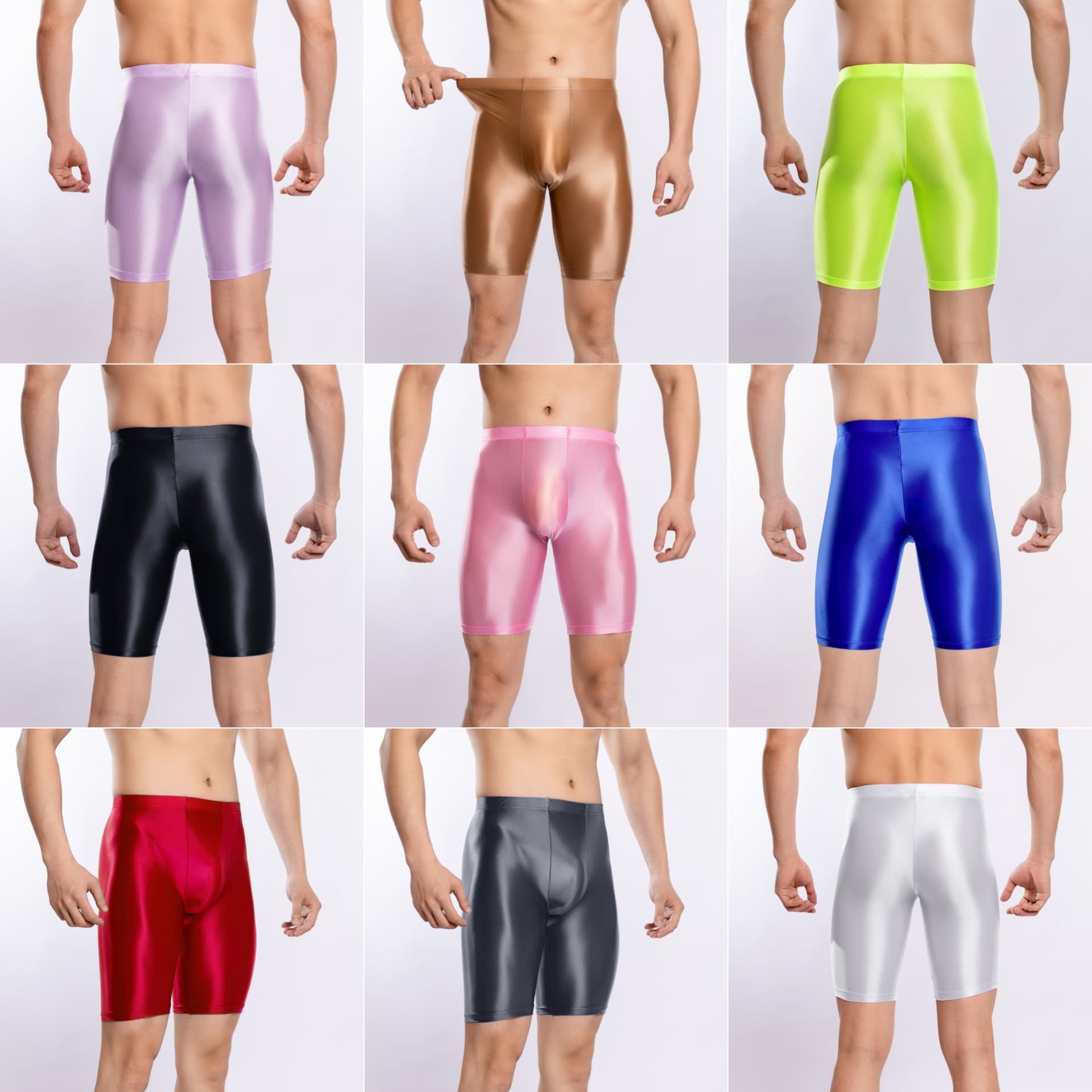 European and American Plus Size Men's Shiny Ice Silk Shorts Glossy Silky Five-Point Pants Sexy Sports Fitness 7074