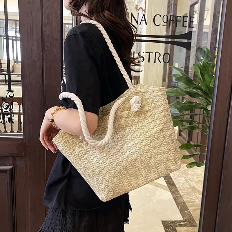 Cross-border 2026 Fashion Trendy Straw Bag New Large Capacity Shoulder Tote Bag Fresh Woven Handbag for Women
