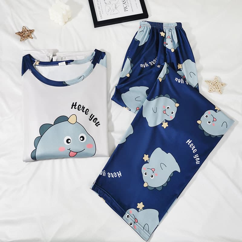 Youth Pajama Set for Men - Premium Cotton-Like Long Sleeve Long Pants, Casual Loose Fit, Plus Size, Homewear