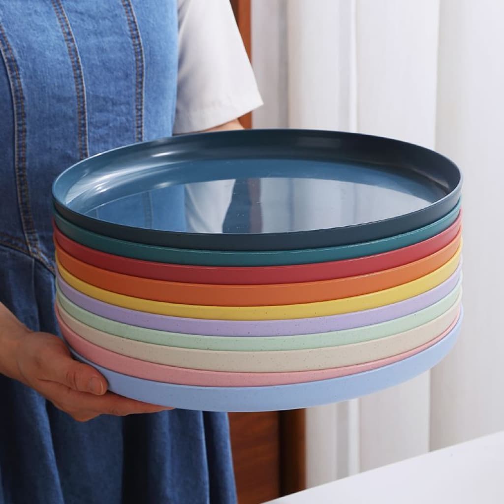 Wheat straw round large tray household outdoor vegetable tea fruit plastic PP tray large melon seed candy tray wholesale