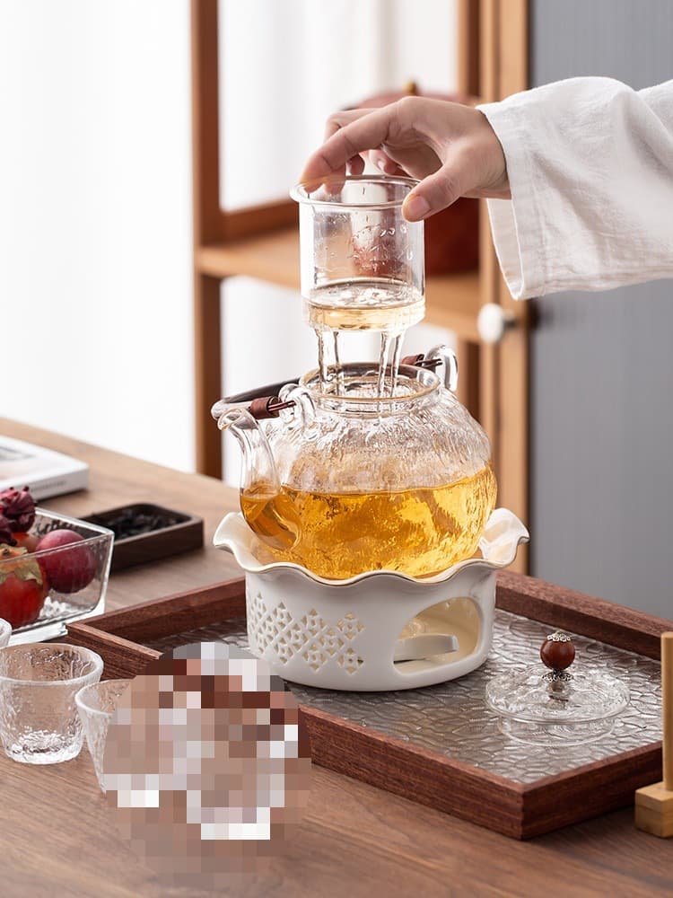✅ Luxury Flower Tea Kettle & Teapot Set, Fruit Tea Pot, Afternoon Tea Candle Warmer, Glass Cups