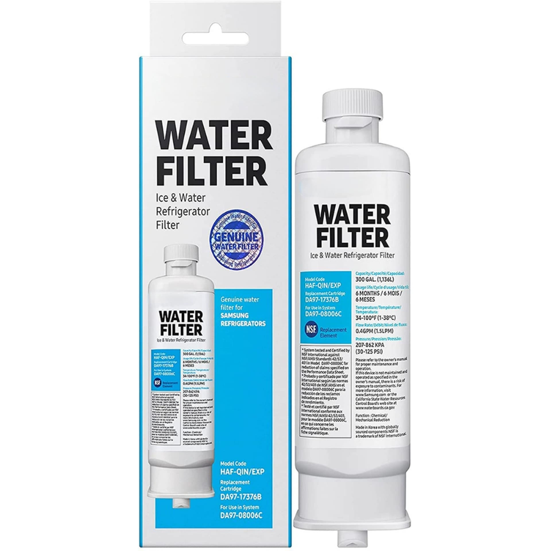 Refrigerator filter filter element water filter compatible with DA97-17376B DA97 refrigerator filter element, straight hair