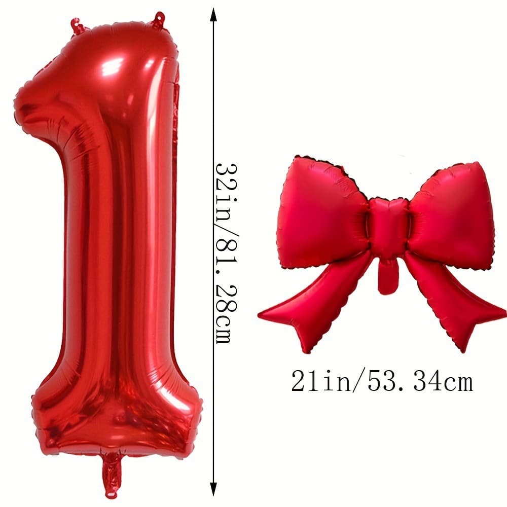 32-inch Red Bow Number Balloon for First Birthday Party Decoration Birthday Venue Atmosphere Props Wholesale