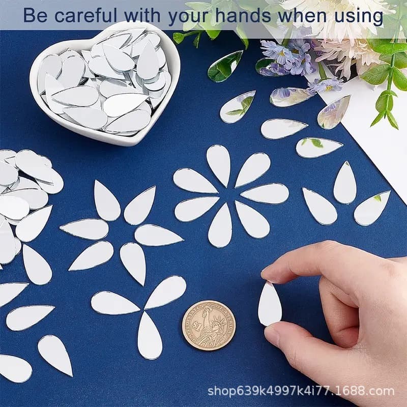 Set of 100 Creative Nordic Cartoon Raindrop Mirror Wall Stickers DIY Kids Room Decorative Self-Adhesive Mirror Stickers