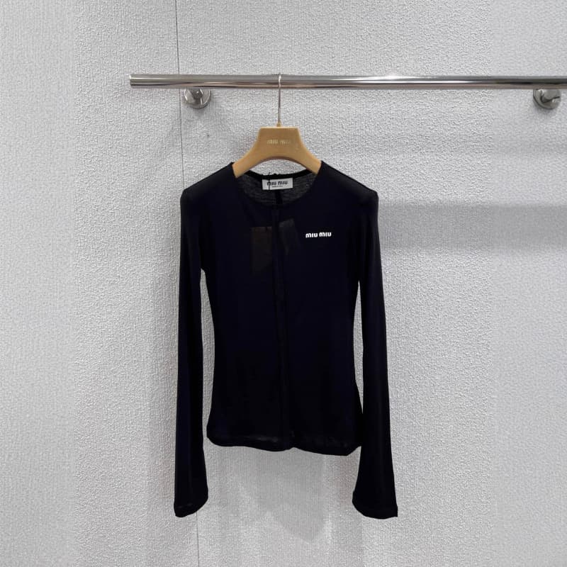 mm25 Early Autumn New Basic Versatile Style Micro Logo Embroidery Frayed Hem Slim Fit Long Sleeve Base Layer
