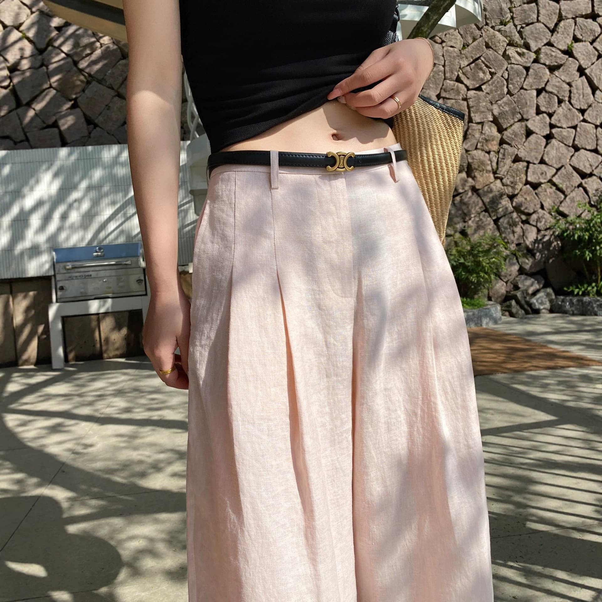 Casual Linen Pants for Women Summer Thin High-Waist Draped Sun-Protection Pants Slimming Versatile Floor-Length Straight Wide-Leg Pants