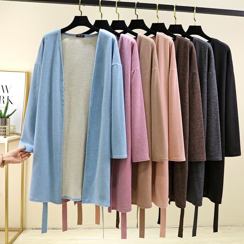 Women's Tie-Front Robe Winter Cardigan Simple Long Robe 2024 New Fall/Winter Women's Thermal Fleece Loungewear