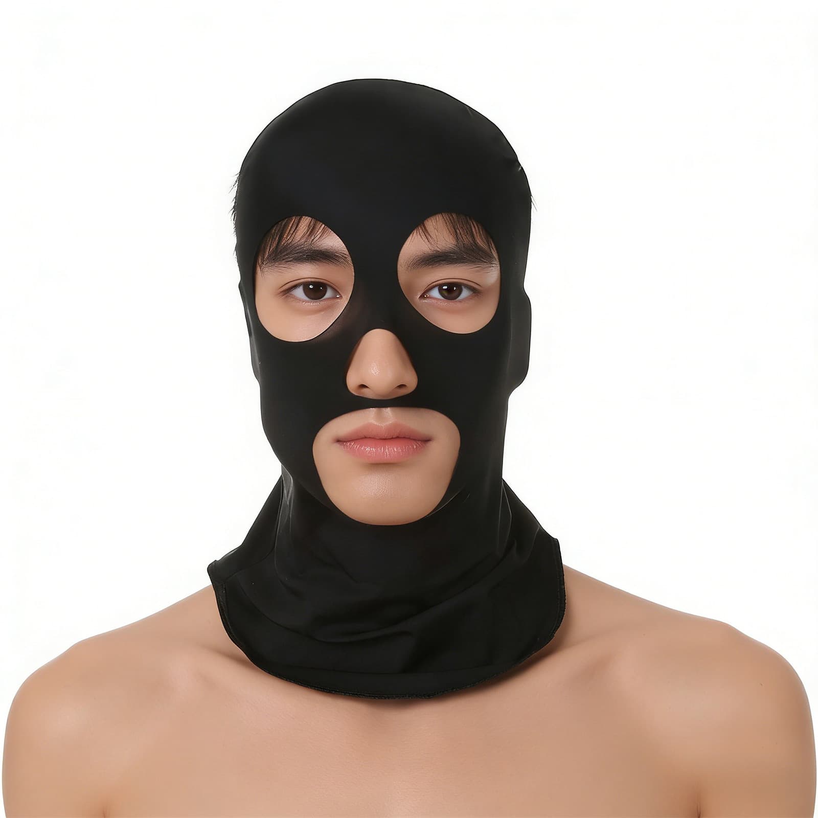 New black ice silk adult sex toys for couples, interesting toys with exposed eyes, mouth and nose, hood, alternative play