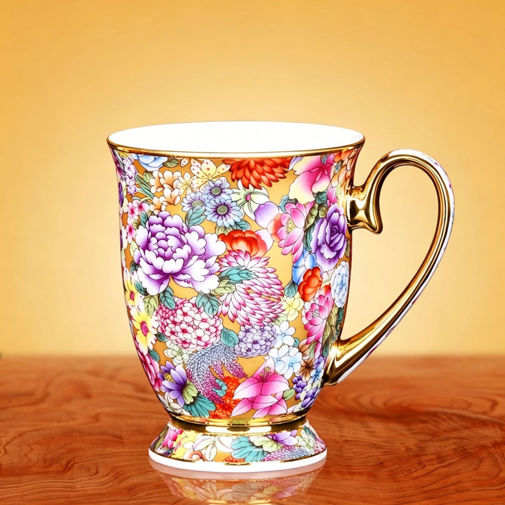 Palace Style Gold Floral Enamel Mug, High-End Business Ceramic Gift Mug, Home Office Use