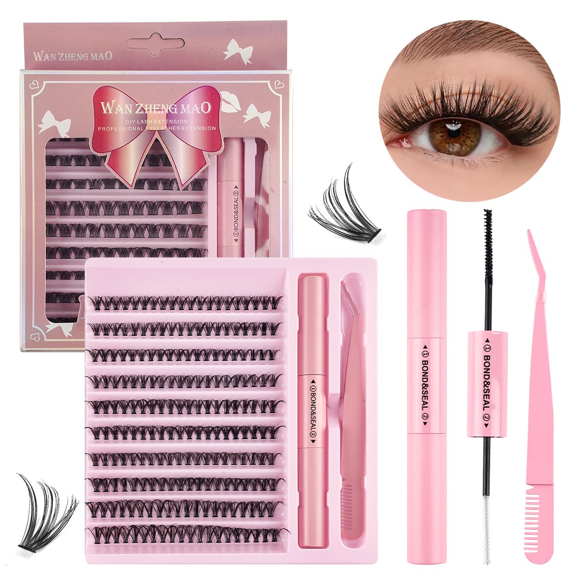 Cross-Border 30P-100P Thick False Eyelashes Hot Melt Segmented Self-Grafting Eyelashes Amazon Wholesale Washboard Set