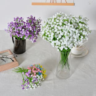 Artificial Baby's Breath Bridal Wedding Decoration Bouquet, Soft Plastic Feel, 13-Head and 19-Head Options
