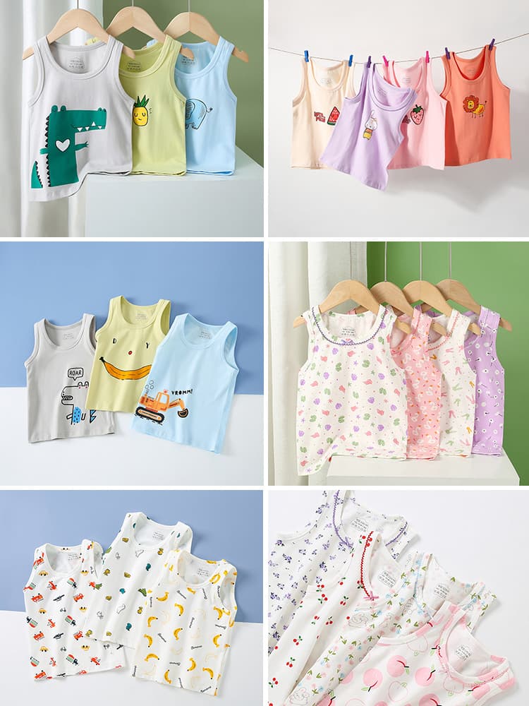 Boys' Cotton Vest, Children's Inner Wear Sleeveless Top, Summer Thin Style for Baby Girls and Kids