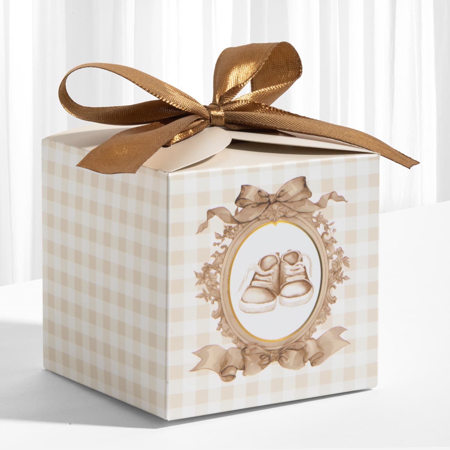 Warm Plaid Design Party Favor Paper Box, Baby Birthday Party Return Gift Box, Full Moon Hundred-Day Celebration Candy Box