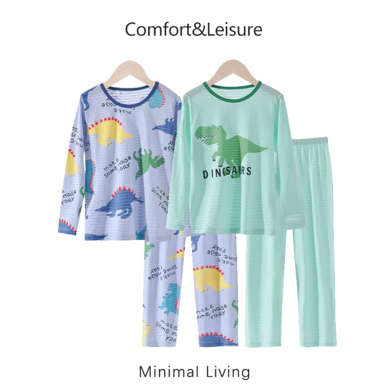 Children's Pajamas, Boys' Summer Thin Long-Sleeved Trousers Set, Boys' Dinosaur Home Clothes, Summer Air-Conditioned Clothes