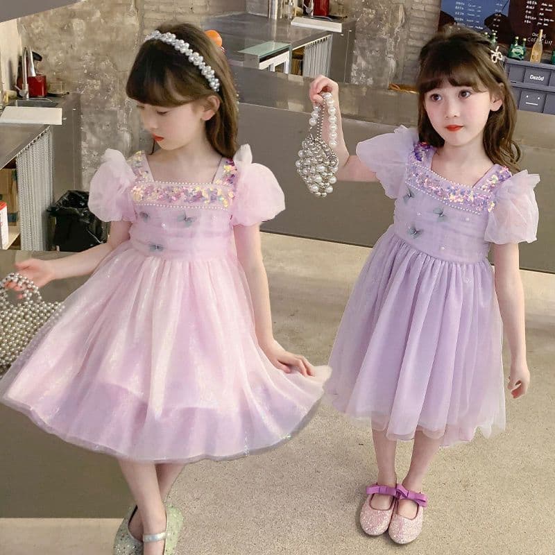 Girls Princess Dress Gown 2025 New Stylish Summer Tulle Dress Children Summer Dress Large Child