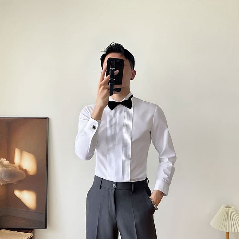 Men's Shirt White Wing Collar Wrinkle-Free Formal Dress Gentleman Banquet Groom Wedding Shirt Business Commute