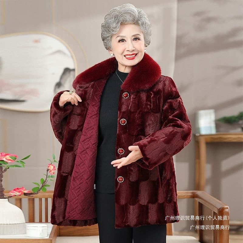 Winter Coat for Elderly Women, Plus Size Fleece-Lined Cardigan, Thickened Jacket for Mothers, New Style for Grandmas, Autumn and Winter