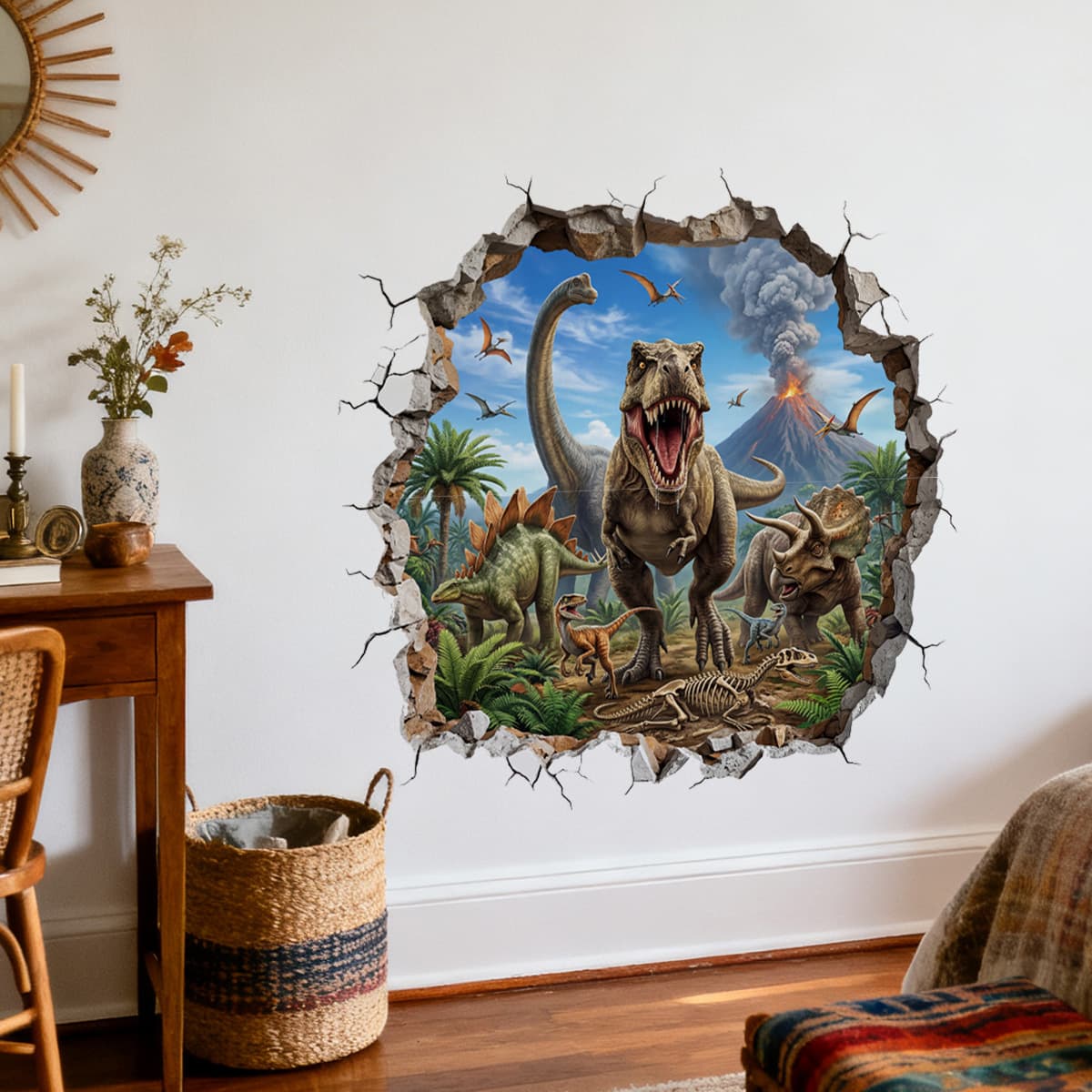 M22144 New Wall-Breaking Dinosaur Wall Stickers for Bedroom and Living Room Background Wall, Home Decoration, Self-Adhesive Wall Stickers, Wholesale