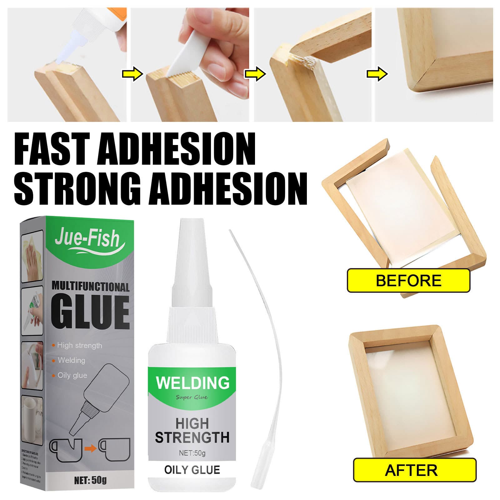 Jue-Fish Multi-Purpose Glue - Transparent Quick-Drying Waterproof Adhesive for Wood, Glass, and Ceramics
