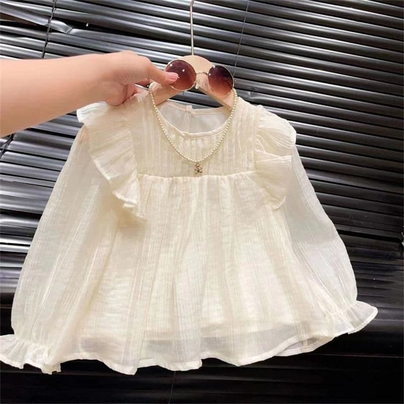 Girls Blouse Shirt Sweet Korean Style Fashionable Children Long Sleeve Shirt Princess Autumn New Ivory White