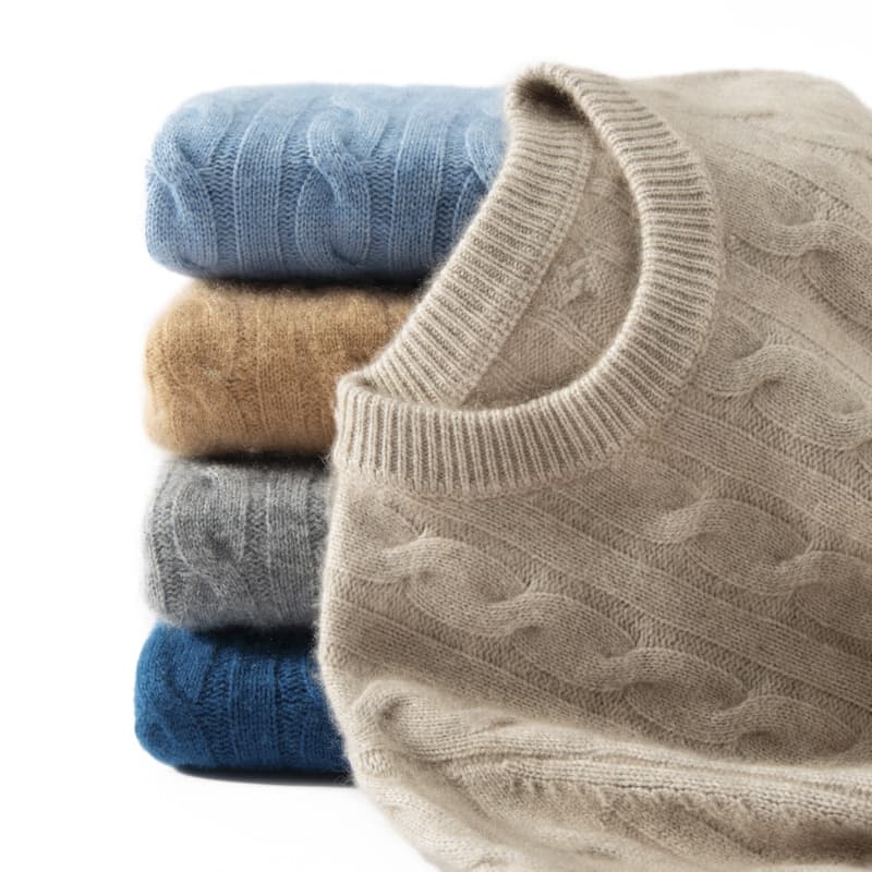 Men's Twisted Cable Heavyweight Thick Knitted Cashmere Sweater, 5-Needle 3-Ply, Versatile Soft Skin-Friendly Fashion for Autumn/Winter