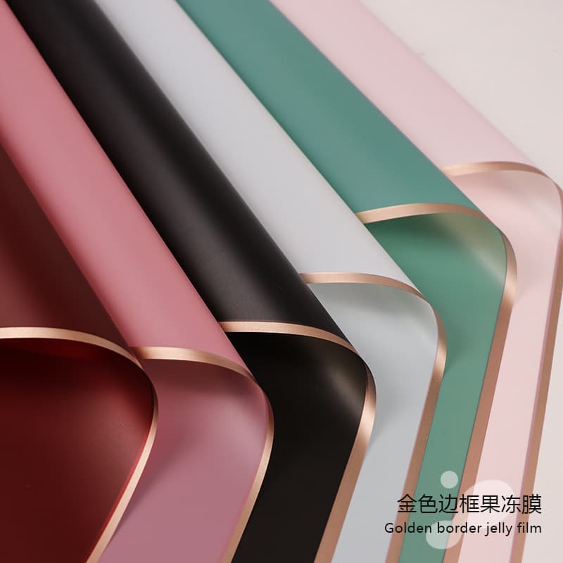 Gold Edge Jelly Film Korean Plain Paper Flower Wrapping Paper Waterproof Matte Paper Floral Shop Material Bouquet Wrap Supplies Wholesale