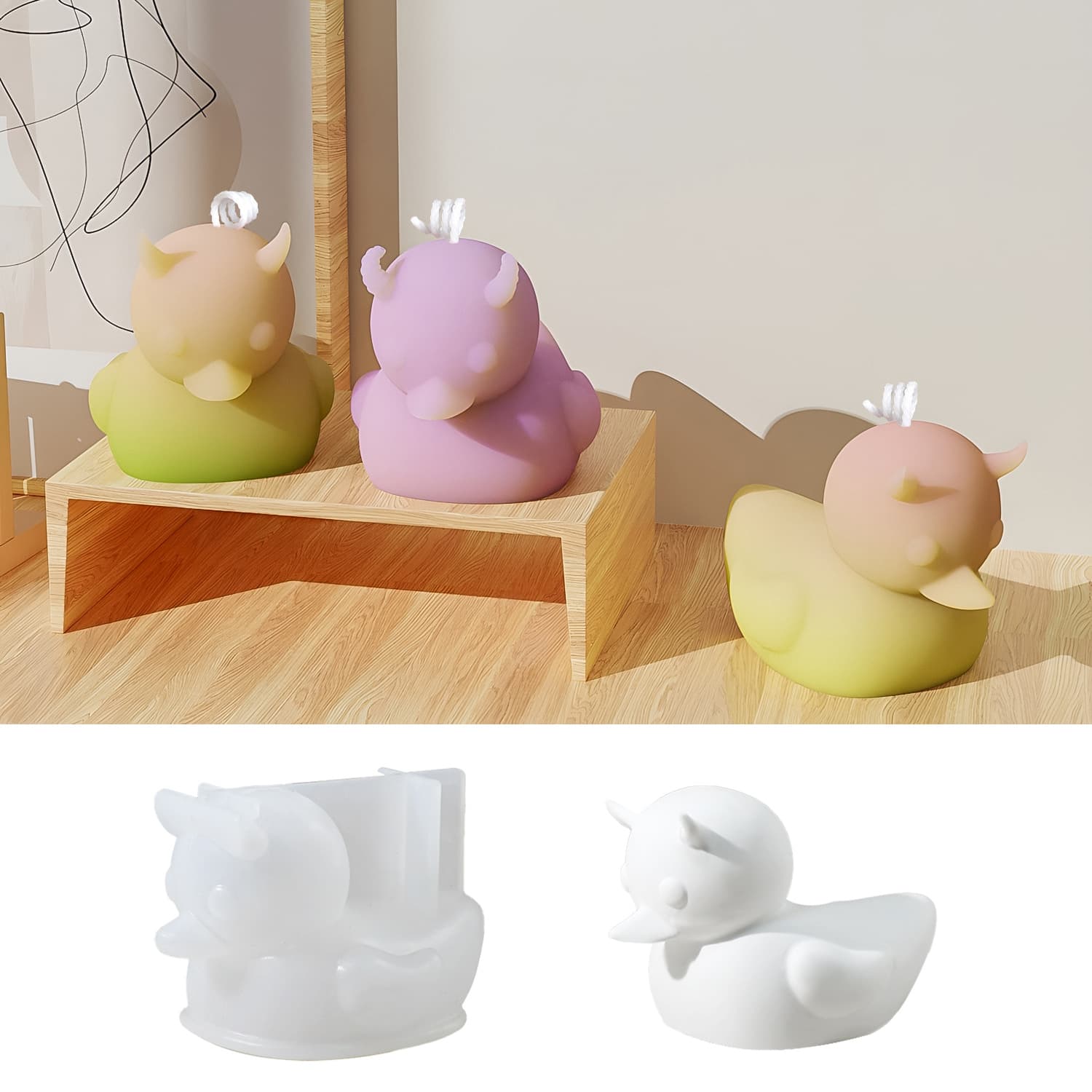Creative DIY Horned Devil Duck Silicone Mold for Resin, Plaster Figurine, Epoxy Mold, Squishy Toy Mold