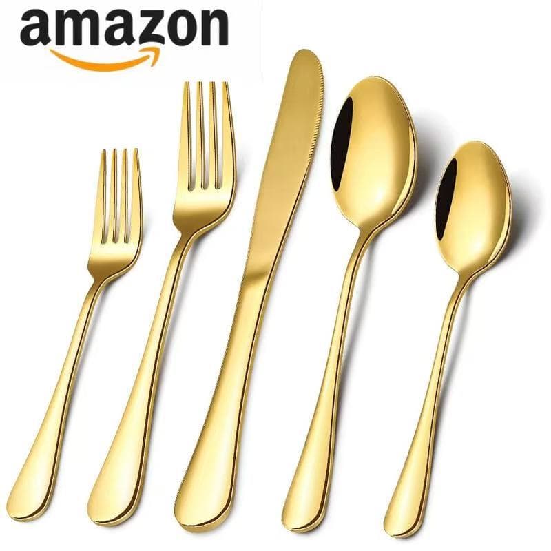Cross-border Amazon Stainless Steel Knife, Fork, and Spoon Western Cutlery Set, Elegant Steak Knife and Spoon Wholesale