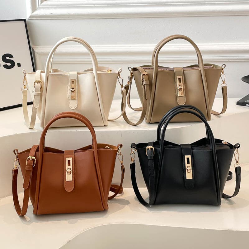 2026 Simple Solid Color Design New Feel New Arrival Large Capacity Lockable Vegetable Basket Crossbody Bucket Single Shoulder Handbag