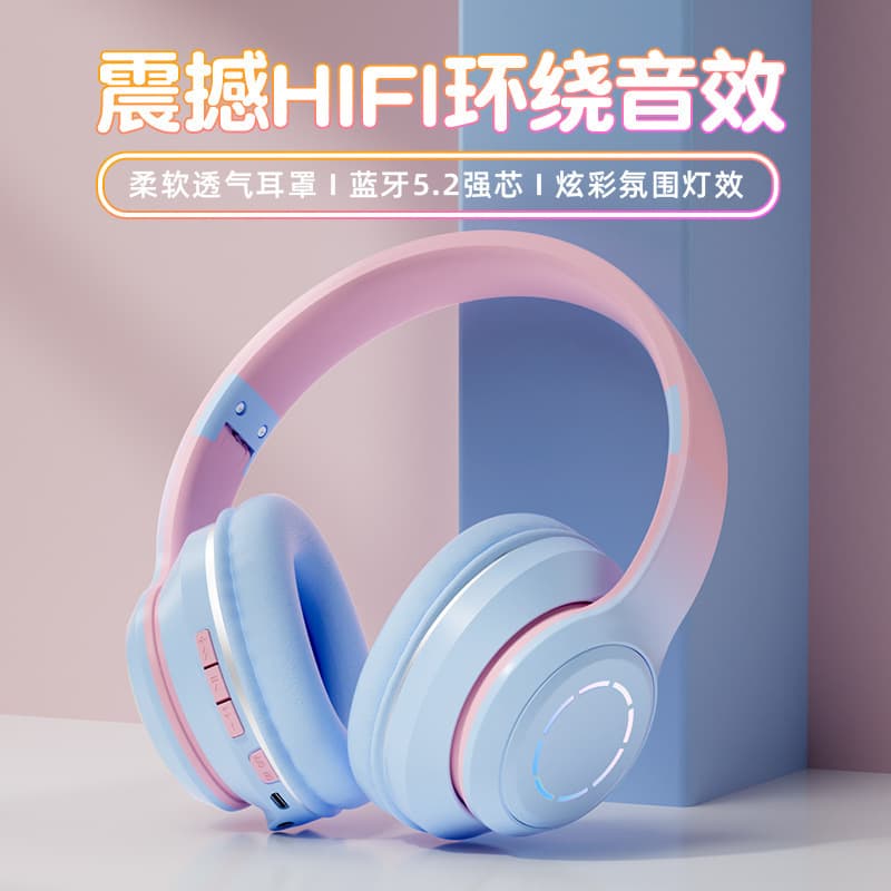 New popular gradient color Bluetooth headset head-mounted mobile phone wireless gaming headset foldable headset wholesale new product