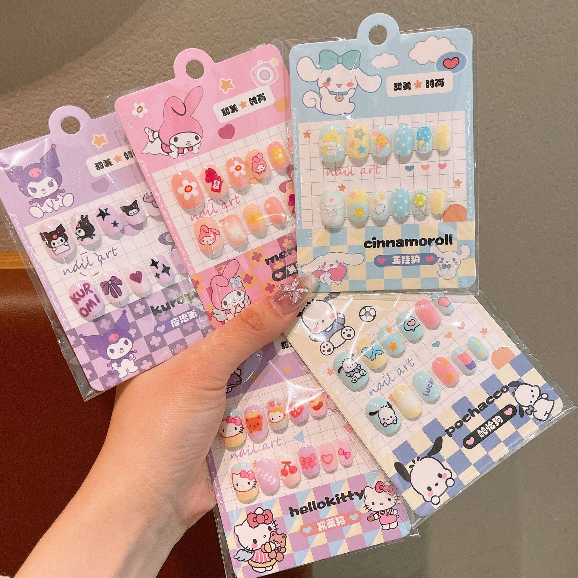 Sanrio Cartoon Kids Nail Stickers Cute Wearable Nail Art Stickers Baby Girl Toy Stickers Kuromi