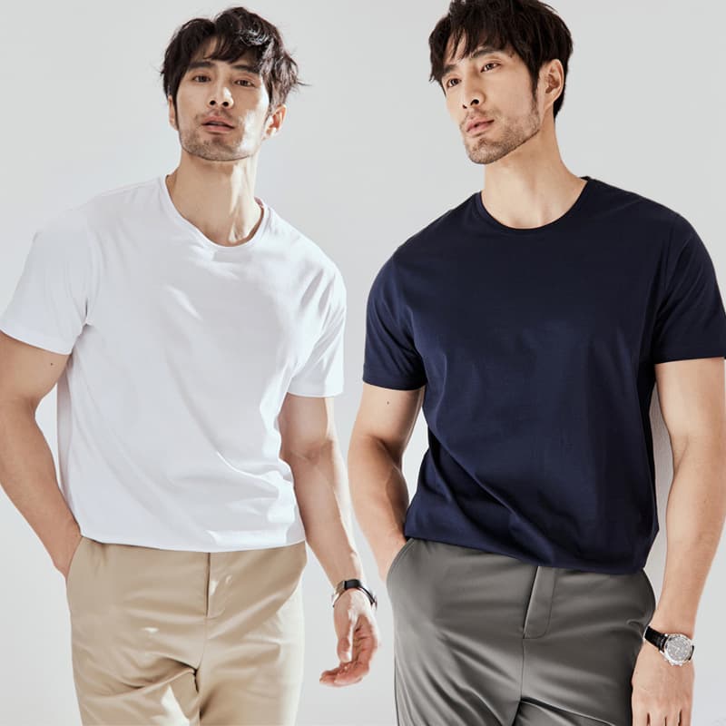 Summer Men's 50s Long-Staple Cotton Liquid Ammonia Mercerized Cotton Short-Sleeve T-Shirt, Loose Fit, Men's Round Neck Undershirt