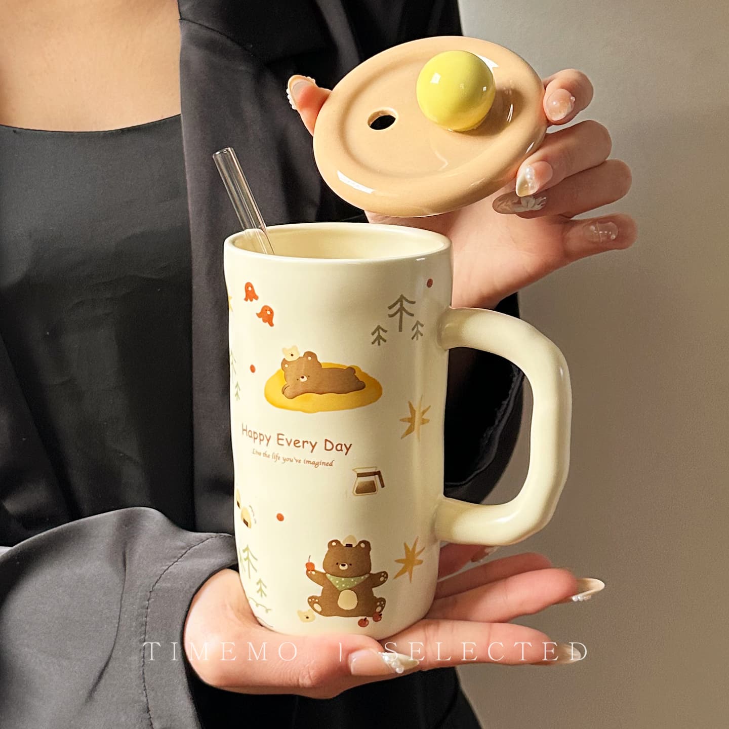 Office straw cup birthday gift for girls high-looking couple cup household ceramic drinking mug with lid