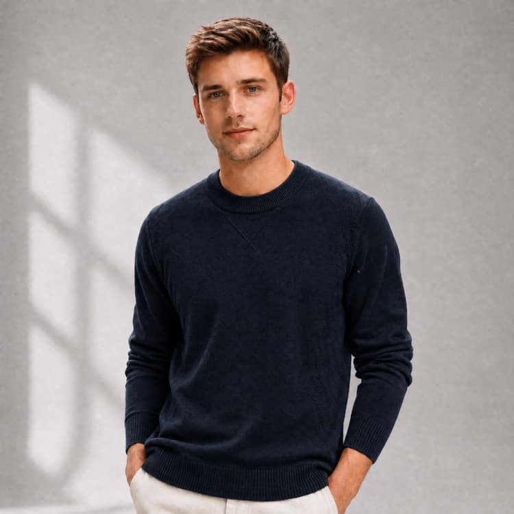 Versatile Solid Color Round Neck Men's Knit Sweater Autumn Winter Bestseller Slim Fit Sweater Coat Men's Outerwear Top