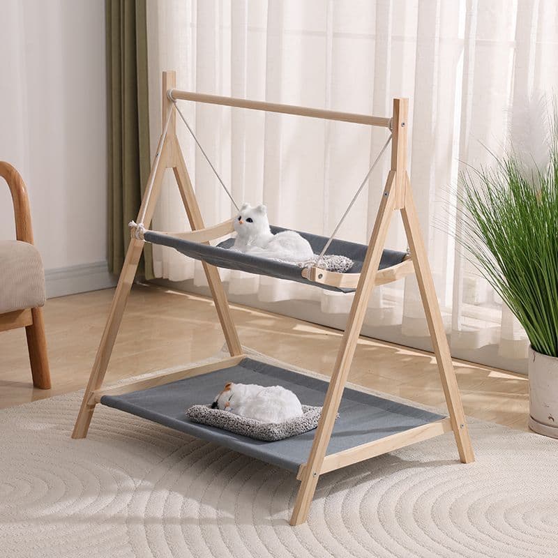 Solid wood hanging pet rocking bed cat cradle cat double hammock swing four-season universal cat rack