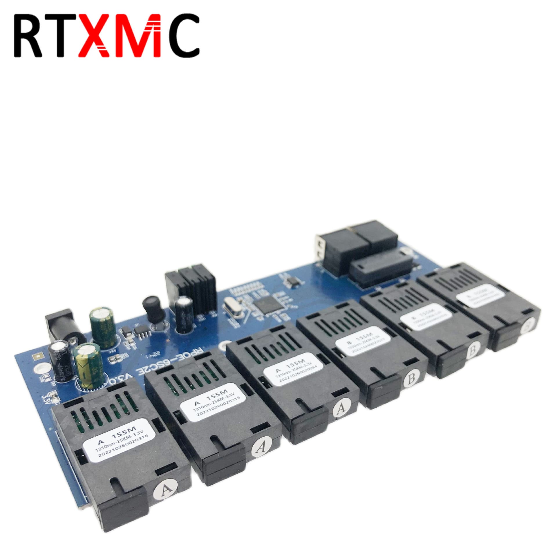 100M 6 Optical 2 Electrical Switch Fiber Optic Transceiver Single Mode Single Fiber 6 Optical Ports 2 Electrical Ports Switch Motherboard PCBA