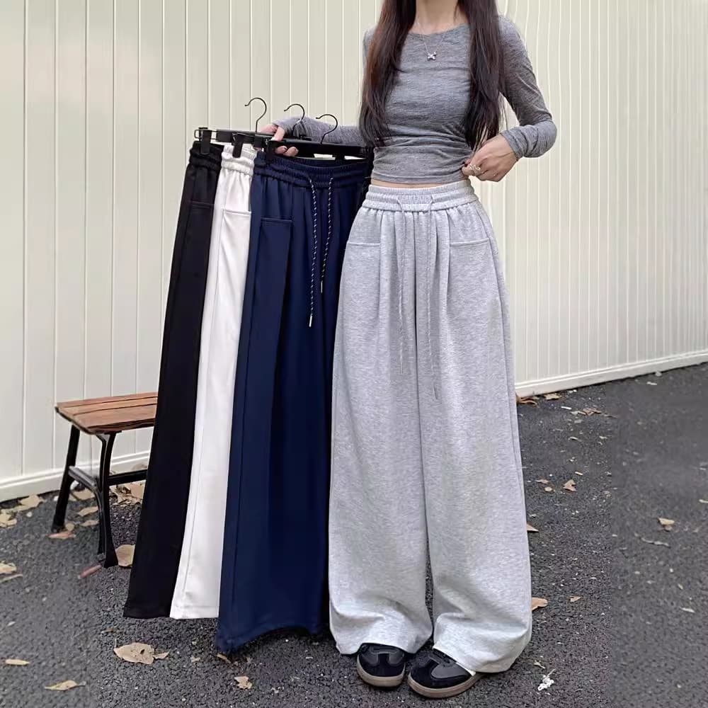High-Waist Flowing Casual 2025 New Autumn/Winter Lazy Style Wide-Leg Pants Women Floor-Length Loose Sweatpants