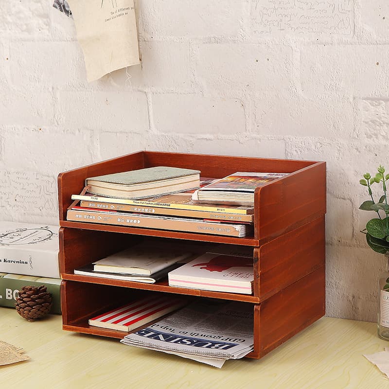 Cross-border Solid Wood Stackable Office Desk Multi-layer Bookshelf A4 Paper Document File Rack Storage Box Organizer Cabinet