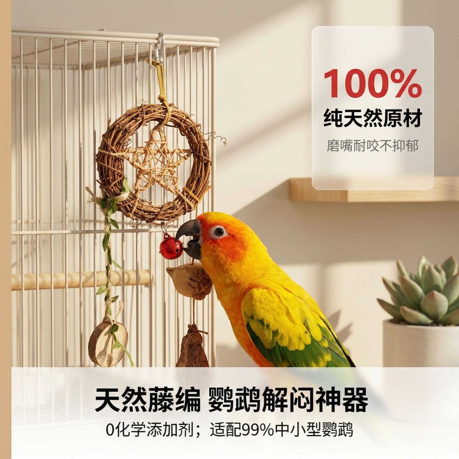 Small Medium Parrot Toy Natural Vine Ring Swing Hanging Ring Fruit Chewing Toy for Budgie Cockatiel Parrot Bird Toy