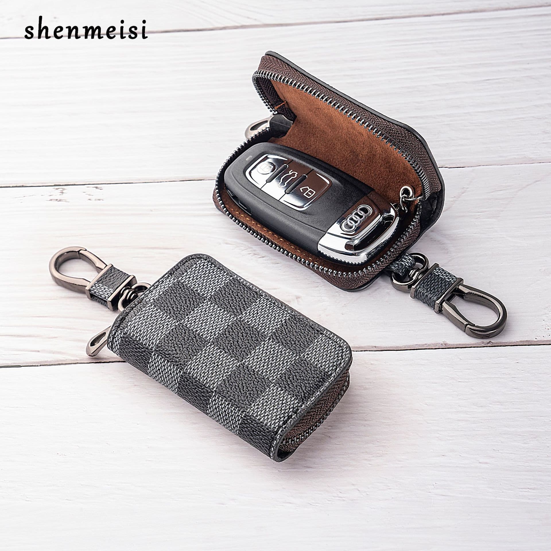 New Korean Style Business Carbon Fiber Pattern Car Key Protective Cover Car Zipper Fashion Protective Case Universal Model