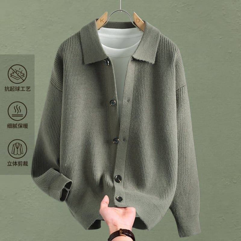 New Men's Knit Cardigan Coat with Notched Lapel Button Closure 2026 Fall Winter New Arrival Single-Breasted Knitwear