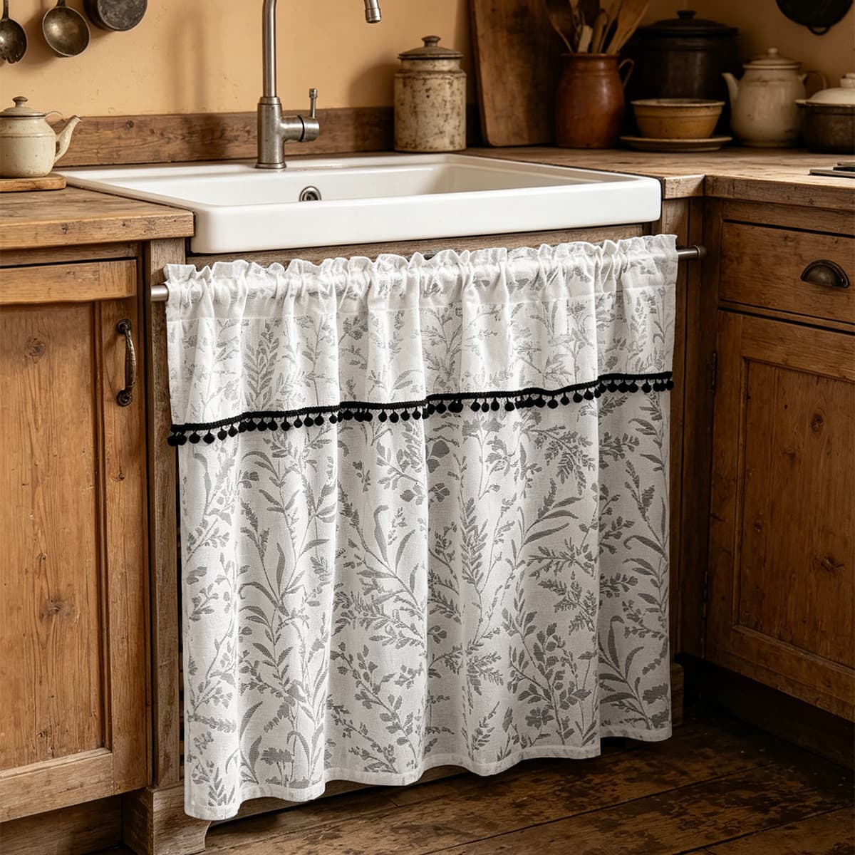 SHEIN Drop Shipping Cross-border Moon Branch Shadow Black Ball Blackout Window Sheer Rod Pocket Pleated Southeast Asia Kitchen Short Curtain Stock