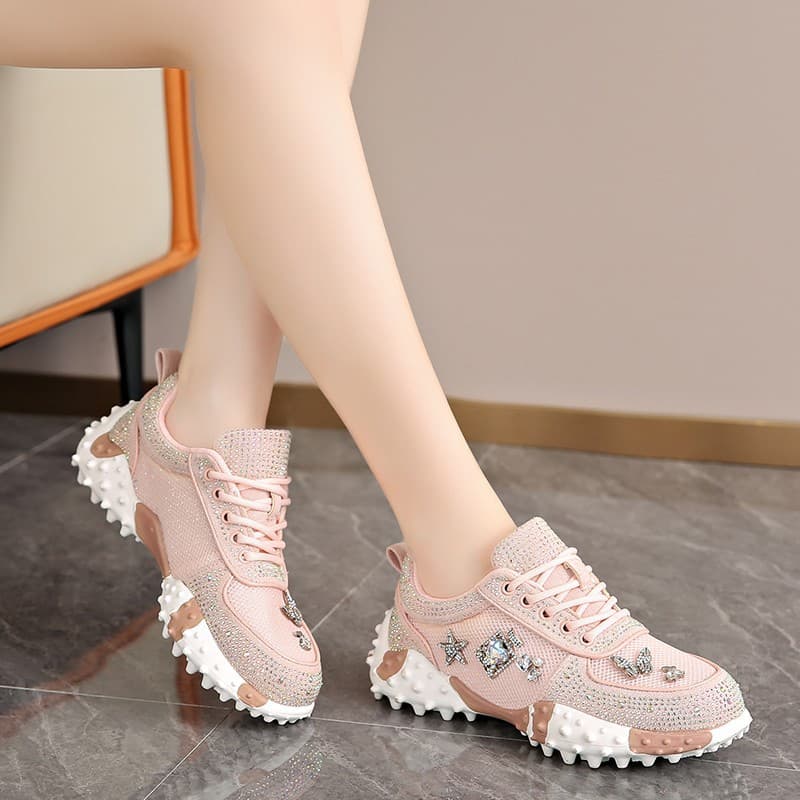 Foreign Trade Plus Size Pink Low Top Rhinestone Durian Shoes Women's 2026 New Dad Sneakers