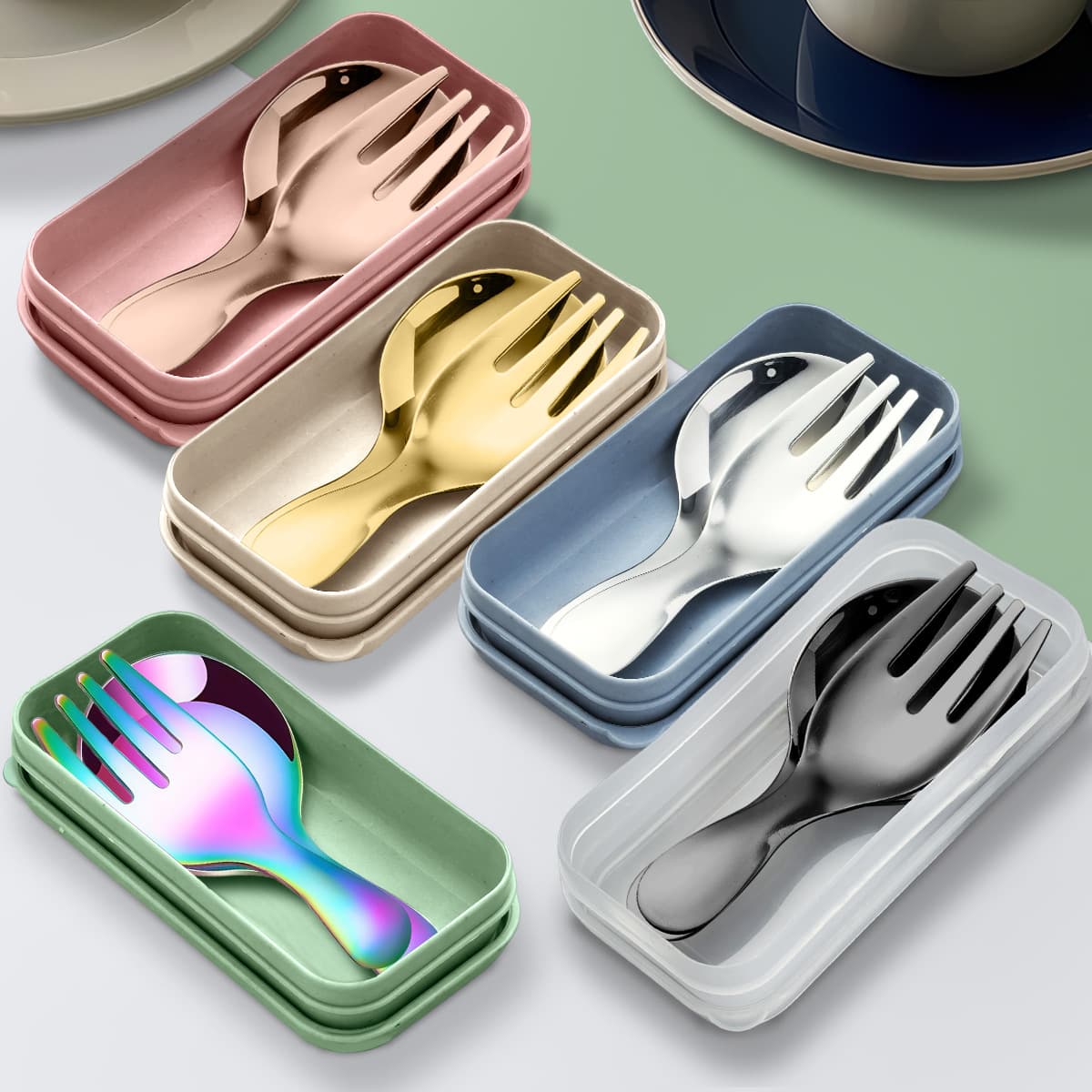 Portable Stainless Steel Spoon Fork Set Short Handle Dessert Fruit Mini Cutlery Children's Rice Spoon Home Dining Tableware
