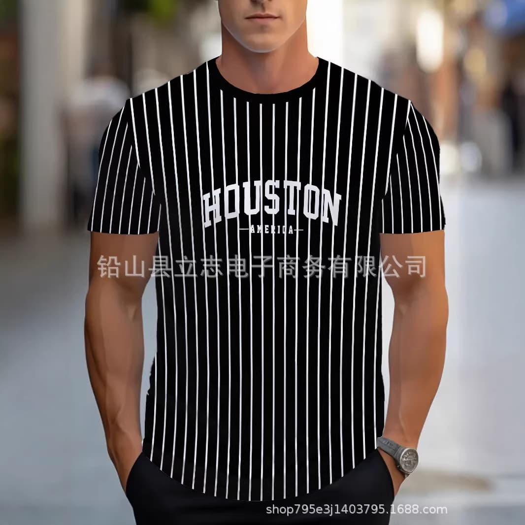 Men's Multi-Color Lettered Color-Blocked Design Round Neck Short-Sleeved Top