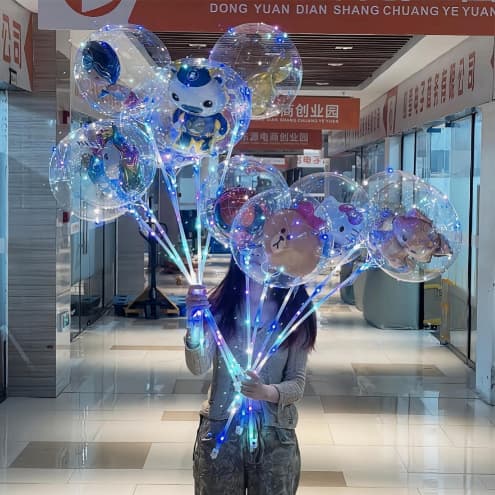 Internet celebrity luminous balloon transparent with light children's cartoon ball flashing stall toy night market popular wave ball