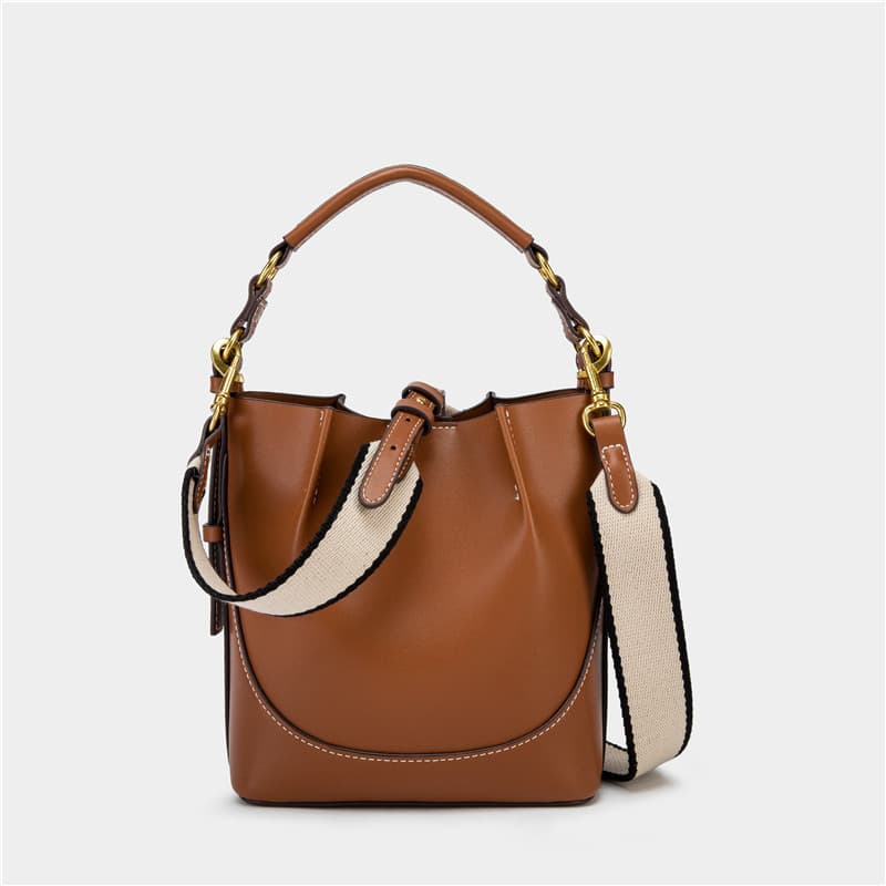 Spain 2025 New Women's Bag Brown Pleated Girdle All-match Portable Bucket Bag Wide Shoulder Strap Crossbody Bag